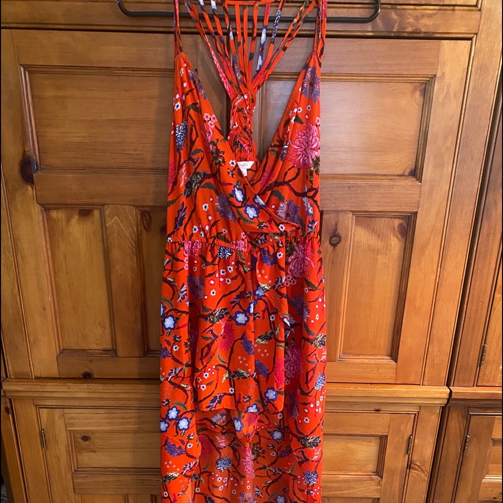 Candie’s- Red floral hi-low dress w/shorts. Size M